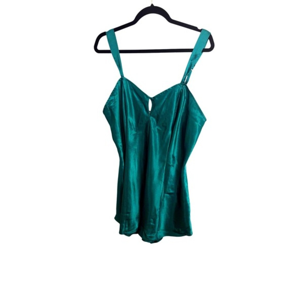 VTG Vanity Fair Green Satin Keyhole‎ Neck Nightgown Romper Snap Closure XL